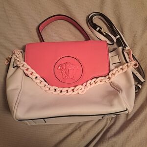 Pink and White Satchel with Chain Detail